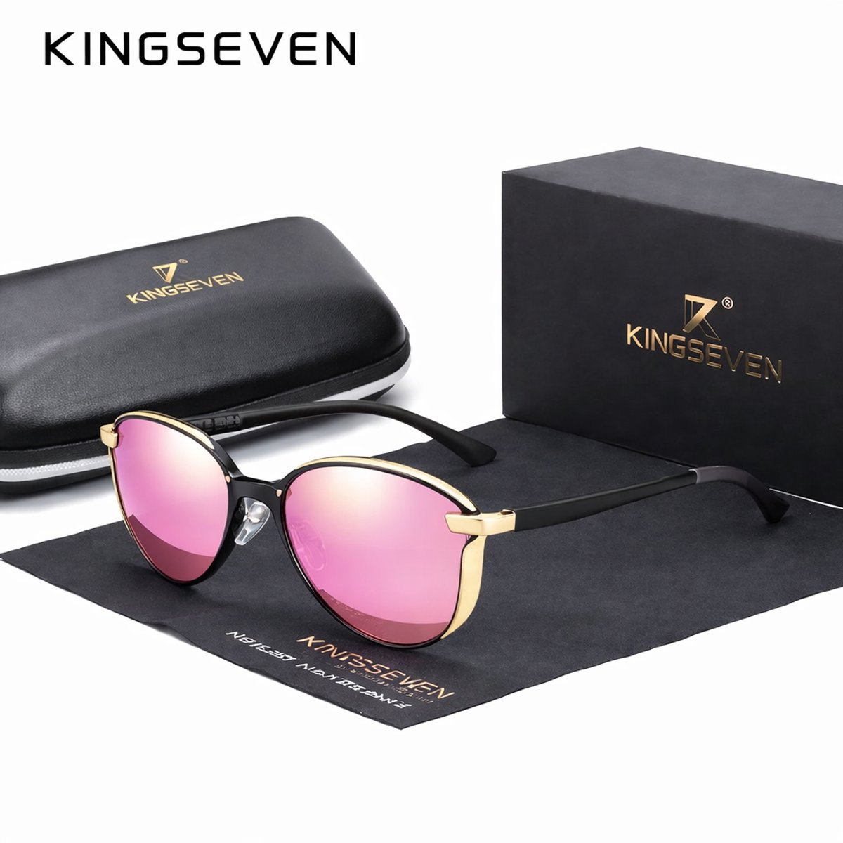 Kingseven Cat Eye - Zonnebril met UV400 en Polarisatie Filter | Cateye | Goud Roze Montuur