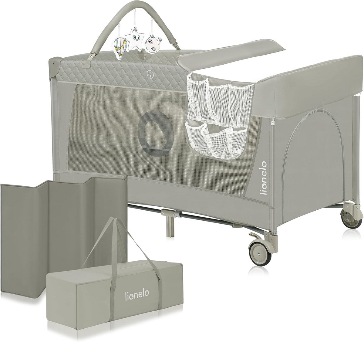 Opvouwbaar 2-in-1 Campingbedje met Verschoontafel en Speelboog - Beige