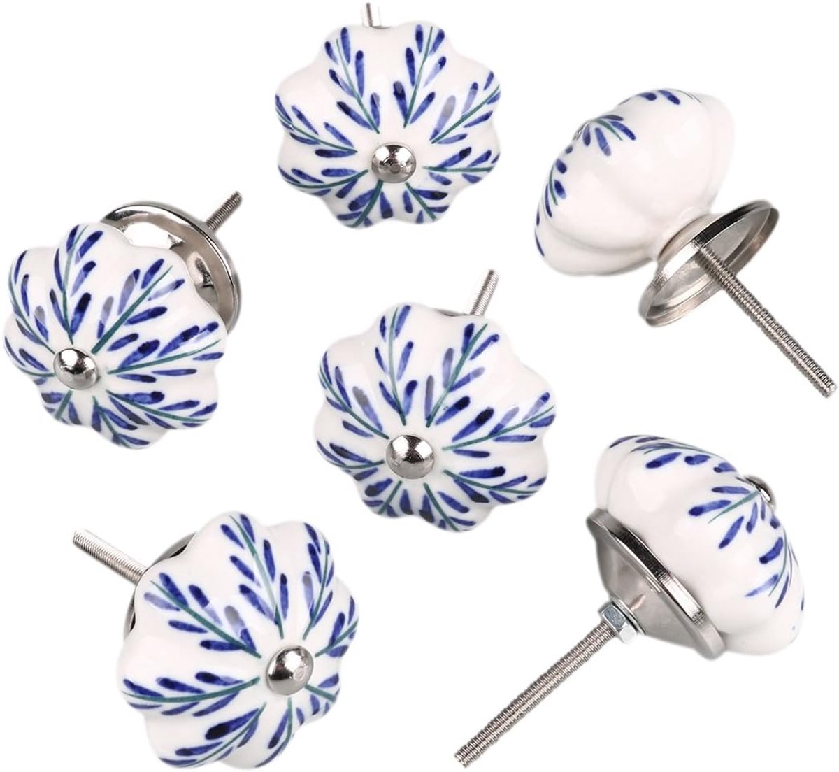 Oneay Set van 6 vintage, beschilderde keramische meubelgrepen voor deuren, lades, kasten en kledingkasten.