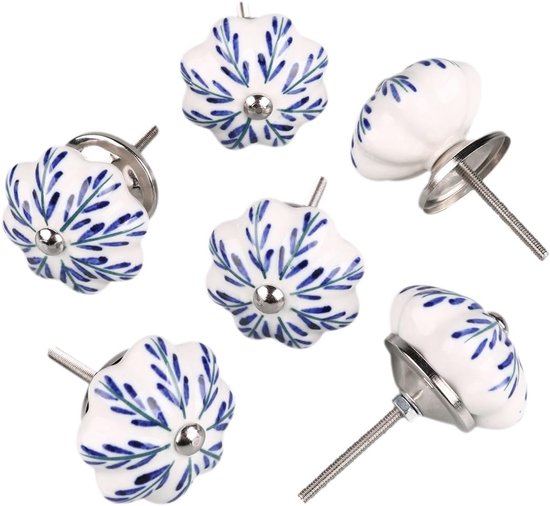 Oneay Set van 6 vintage, beschilderde keramische meubelgrepen voor deuren, lades, kasten en kledingkasten.