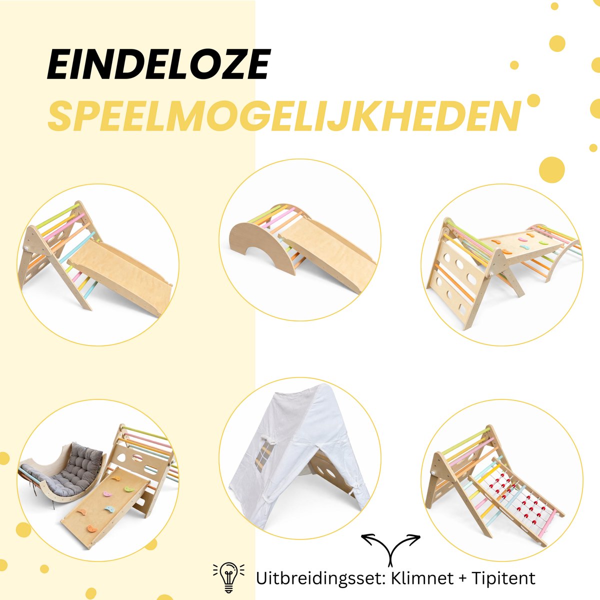 Dastium Kids - Klimrek - Montessori Speelgoed - XXL Houten Klimrek Speelgoed - Klimboog met Kussen - Klimrek Baby - Klimrek Peuter - Klimrek met Glijbaan - Pastelkleuren — afbeelding 8