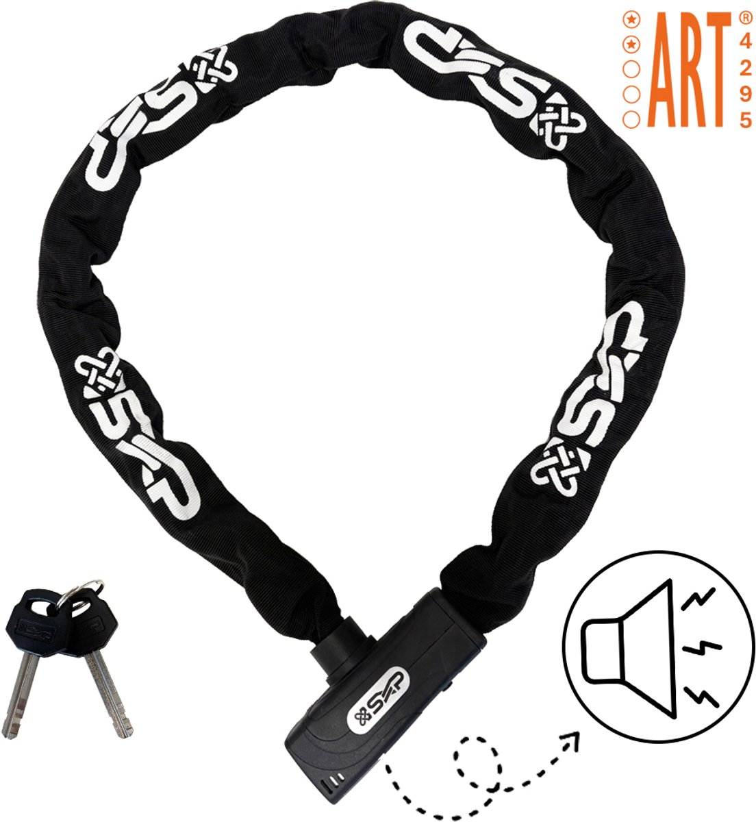 SXP ART 2 fietsslot met alarm kettingslot - 120 cm - zwart - zwart