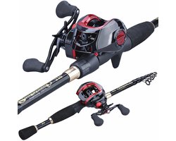 HOB Telescopische Vishengel met Molen - Hengelset - Werphengel - Carbon - 1,8 m - Vishengel set - Hengelsport - Zwart Rood - Vis Hengel