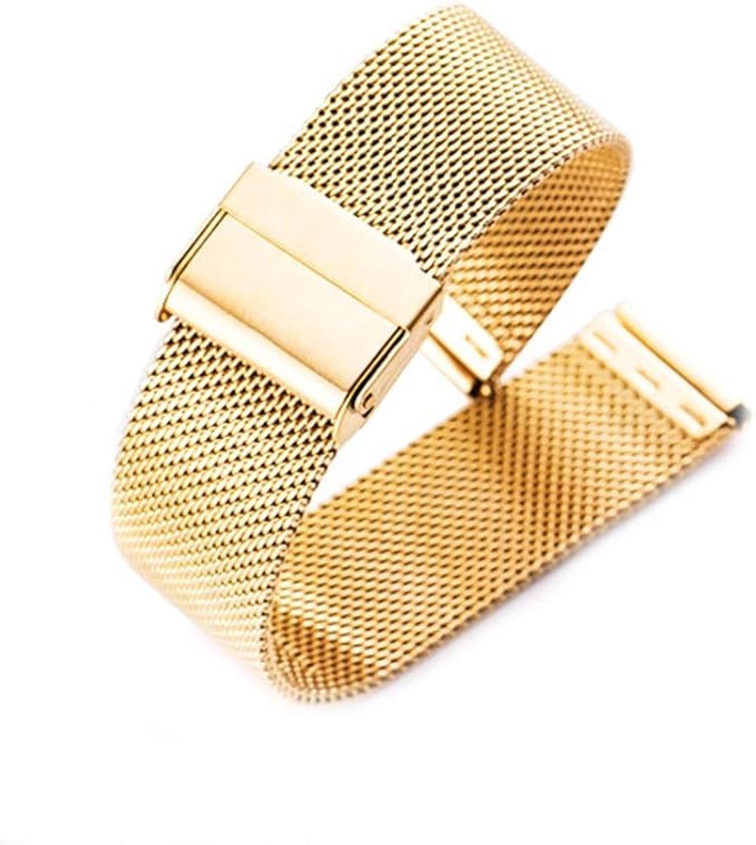 Mesh Roestvrijstalen Horlogeband 18 mm - Gouden Metalen Vervangingsband met Vouwsluiting