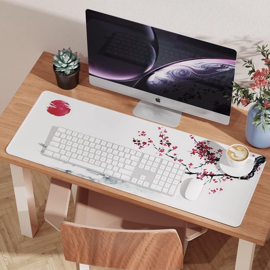 Verlengde Gaming Muismat met Witte Kersenbloesem - Antislip Bureau Onderlegger 800x300mm van Merkloos — afbeelding 4