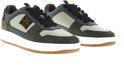 Paar PME Legend sneakers in groen en beige met suède, zwarte veters en witte zolen.