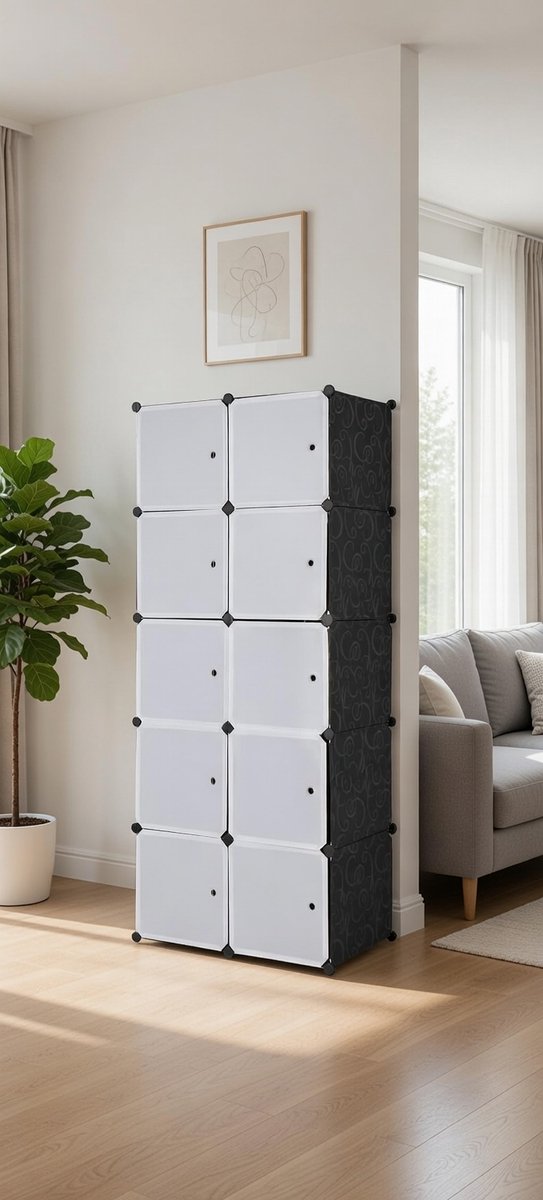 Modulaire 10 Kubus Kledingkast – Kinder- en Garderobekast – Ruimtebesparend Opbergsysteem voor Kleding, Schoenen en Speelgoed – Modern Design, Witte Deur – NOVIhome