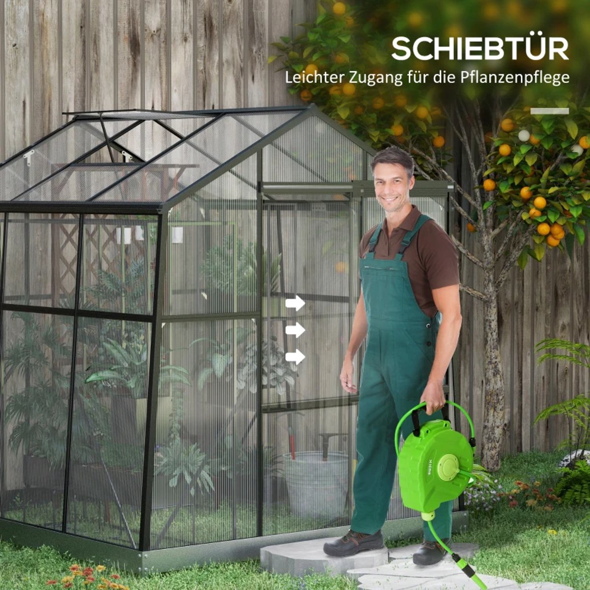 Kas met Schuifdeur en Schuifraam - Weerbestendig - Tuinkas - Broeikas - Kweekkas - Tomatenkas - Groentekas - Plantenkas - voor Groenten, Bloemen, Planten - 192 x 192 x 203 cm - Aluminiumlegering + Polycarbonaat - Zwart – foto 5