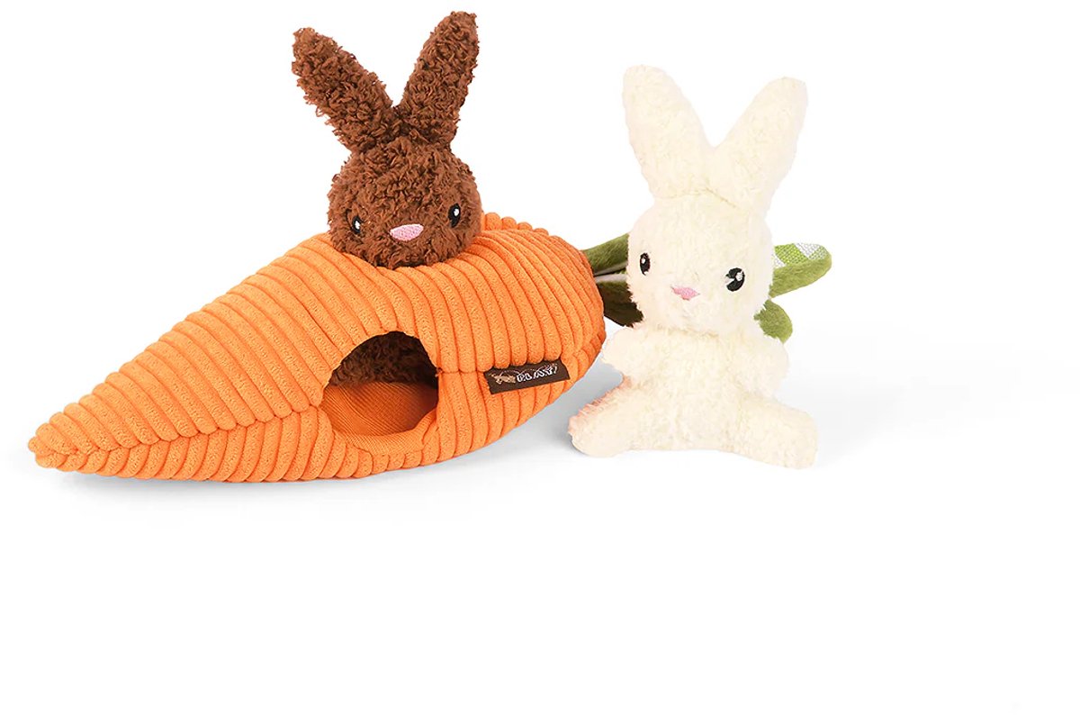 P.L.A.Y. Hippity Hoppity Funny Bunnies - Interactief Hondenspeelgoed - Verstopspel met Konijnen - Mentale Verrijking - Pluche Puzzel