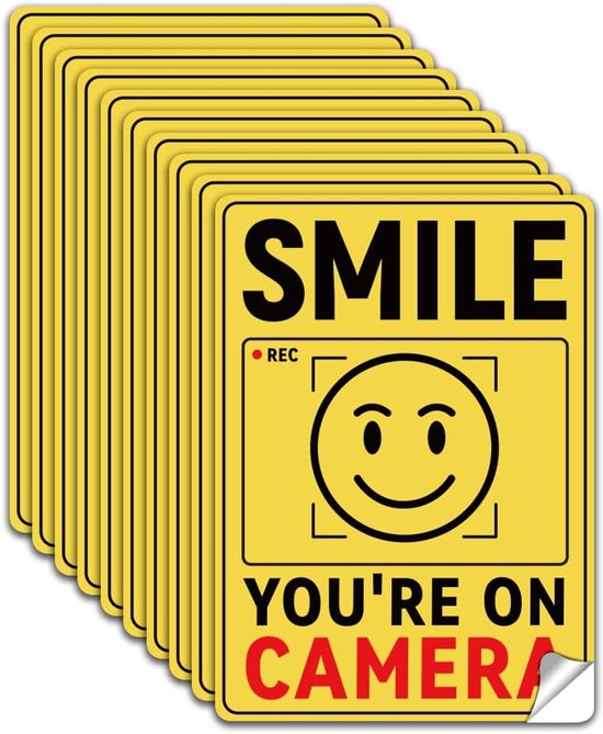 10Pcs Smile You're On Camera Sign Sticker - PVC Waterproof Polite Video ...