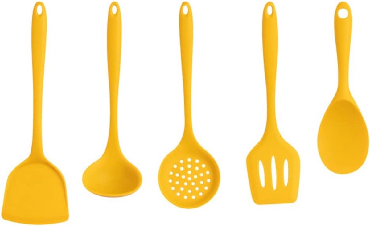 Silicone Keukengerei Set Geel met Spatels en Gaten - Hittebestendig tot 230°C