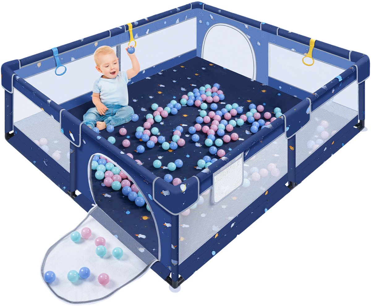 Froadp Box Baby Box Opvouwbaar activiteitencentrum Veiligheidshekje Antisliphekje Veilige speelplaats Hekje met bal 150x180x66 cm, blauw (Universum Tour) – foto 4