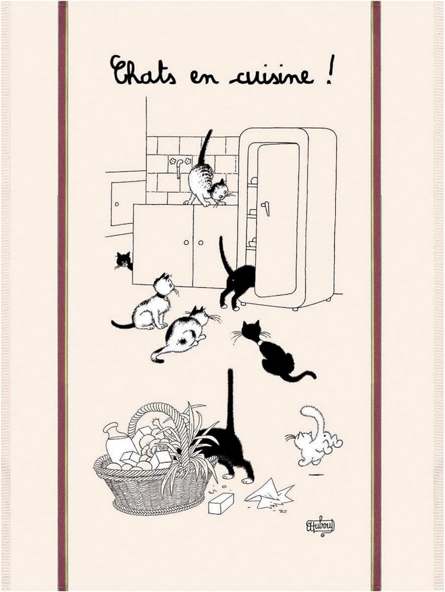 Rechthoekige katoenen theedoek met kattenprint
