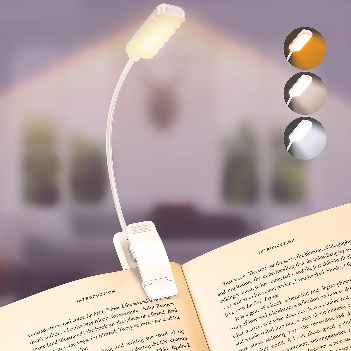 Kraftverdia Leeslampje voor Boek - Nachtkastje Leeslamp voor in bed - Boeklamp USB met Kle