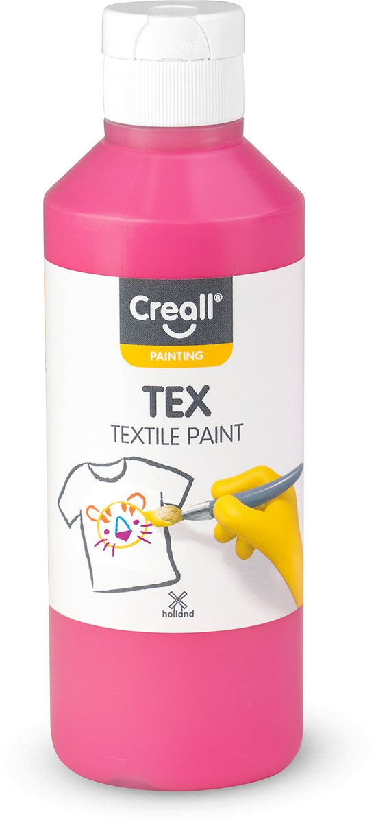 Creall Tex - Textiel- & Stoffenverf - Roze - 250ml - Machine wasbaar na fixatie - Voor T-shirts, jeans, schoenen, stoffen tassen, meubels en auto-interieurs/hemelbekleding - Gemaakt in NL - Glutenvrij