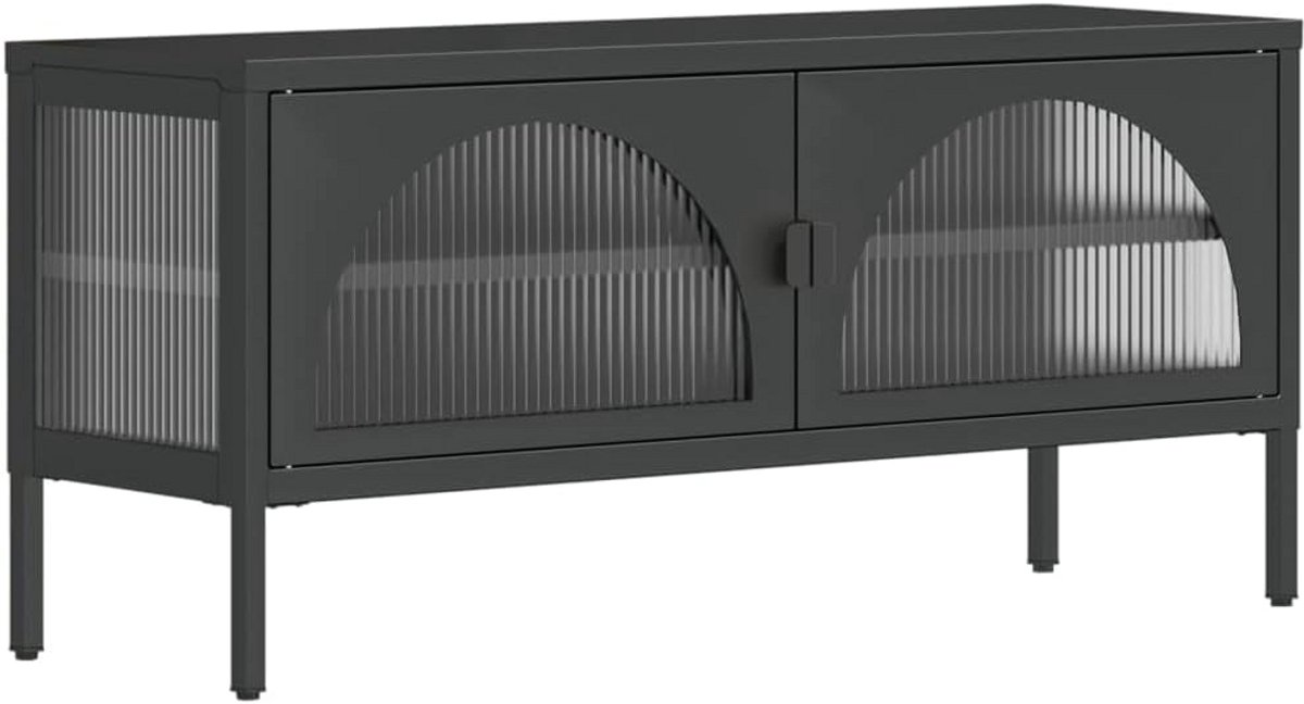 Stijlvolle TV Meubel - 105cm Breed - Zwart Glas & Staal