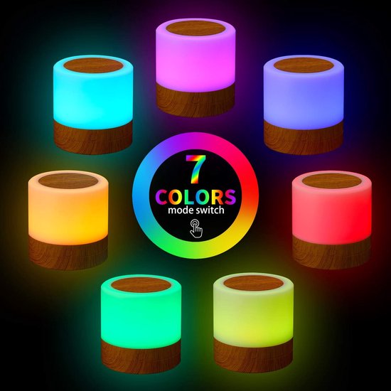 USB Oplaadbare Kinder Nachtlamp - 13 RGB Kleuren - 4 Helderheidsniveaus - Met Afstandsbediening en Touch Bediening - Draadloze Tafellamp voor Slaapkamer Woonkamer - Bruin van Merkloos — afbeelding 2