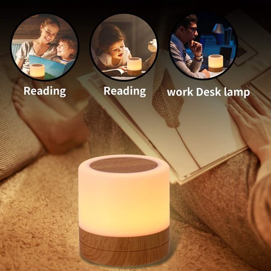 USB Oplaadbare Kinder Nachtlamp - 13 RGB Kleuren - 4 Helderheidsniveaus - Met Afstandsbediening en Touch Bediening - Draadloze Tafellamp voor Slaapkamer Woonkamer - Bruin van Merkloos — afbeelding 3