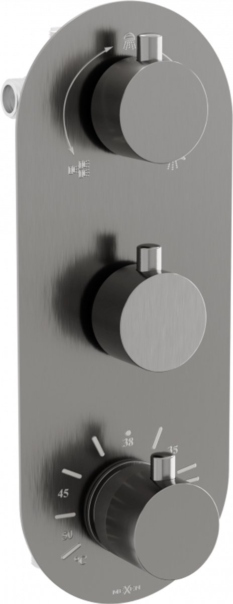 Mexen Kai thermostatische bad-douchekraan met 3 uitgangen, grafiet - 77603-66