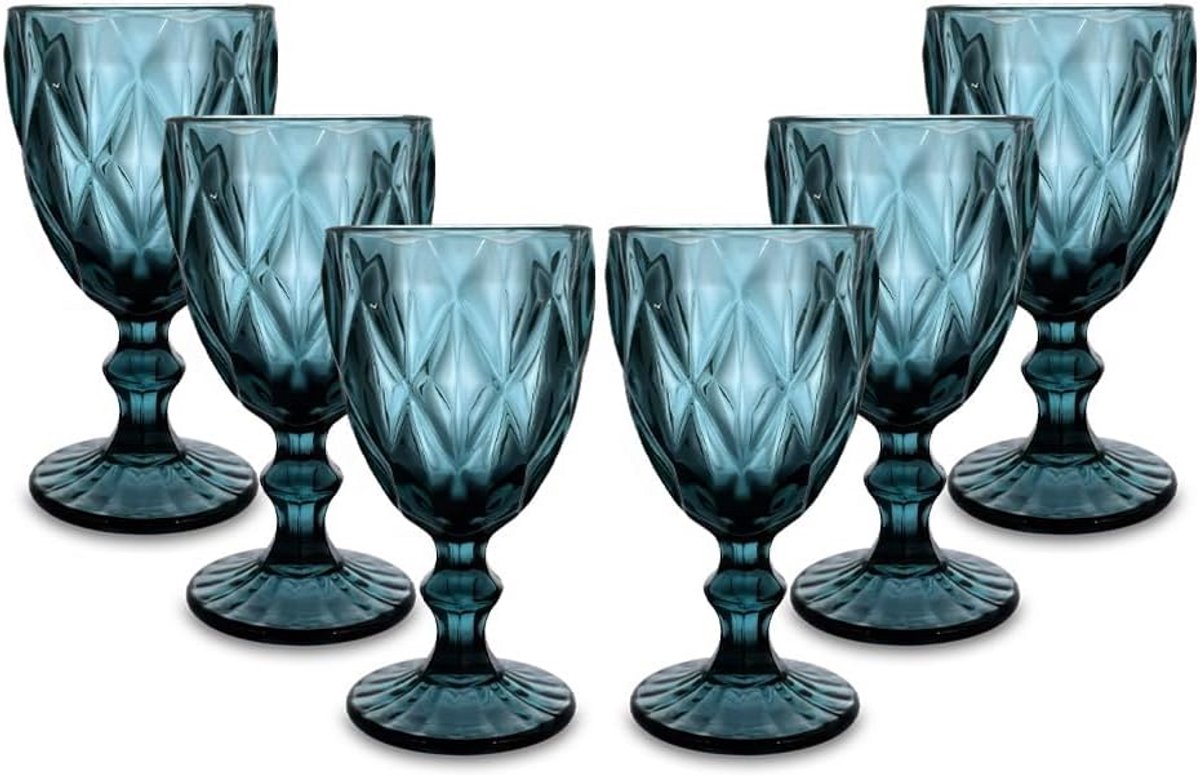 Set van 6 Stijlvolle Blauwe Steelglazen - Robuust en Vaatwasmachinebestendig - 330 ml