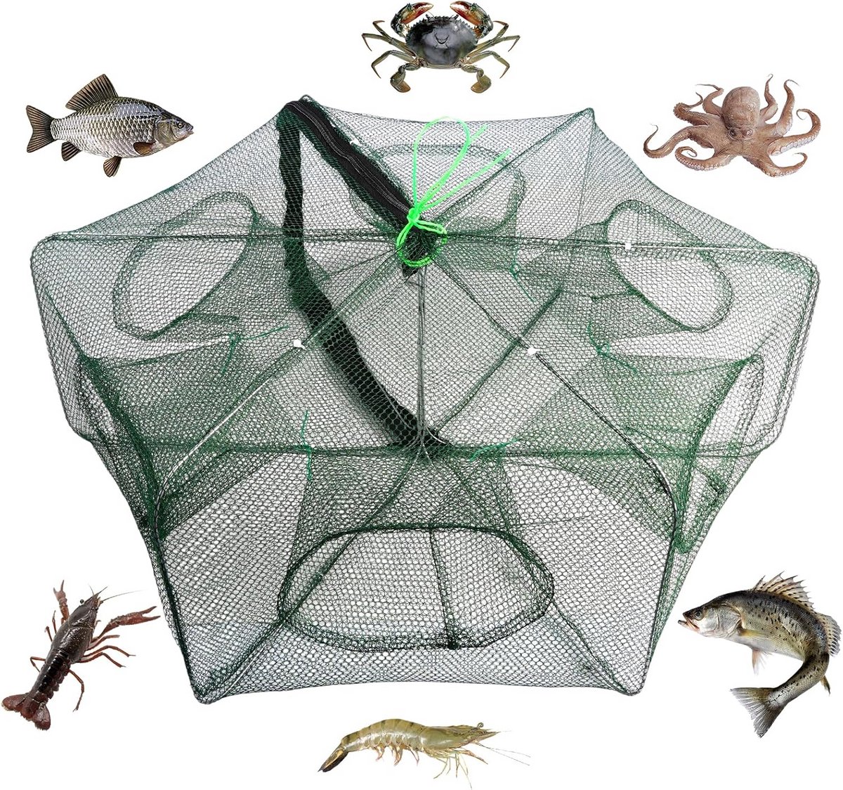 Automatisch Inklapbaar Visnet met 6 Gaten voor Krab, Garnalen en Kleine Vissen - 58x22cm