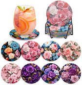 YYchan DIY Diamond Painting Onderzetters Set - 8 Stuks met Houder - Romantische Rozentuin - Handgemaakt & Hittebestendig - Perfect Cadeau