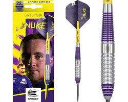 Target Darts Luke Littler Brass Steel Tip Dartset met Radiaal Gegroefde Barrels, Pro Grip Shafts in 3 Kleuren, Pro Ultra Flights en Opbergcase - 60mm Messing Barrels met Vaste Stalen Punten