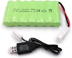 Gecoty Oplaadbare Ni-MH AA-batterij 8,4V 2400mAh, RC-batterij, met USB-oplaadkabel en KET 2P-stekker, voor op afstand bestuurbare speelgoed, verlichting, elektrisch gereedschap en huishoudelijke apparaten.