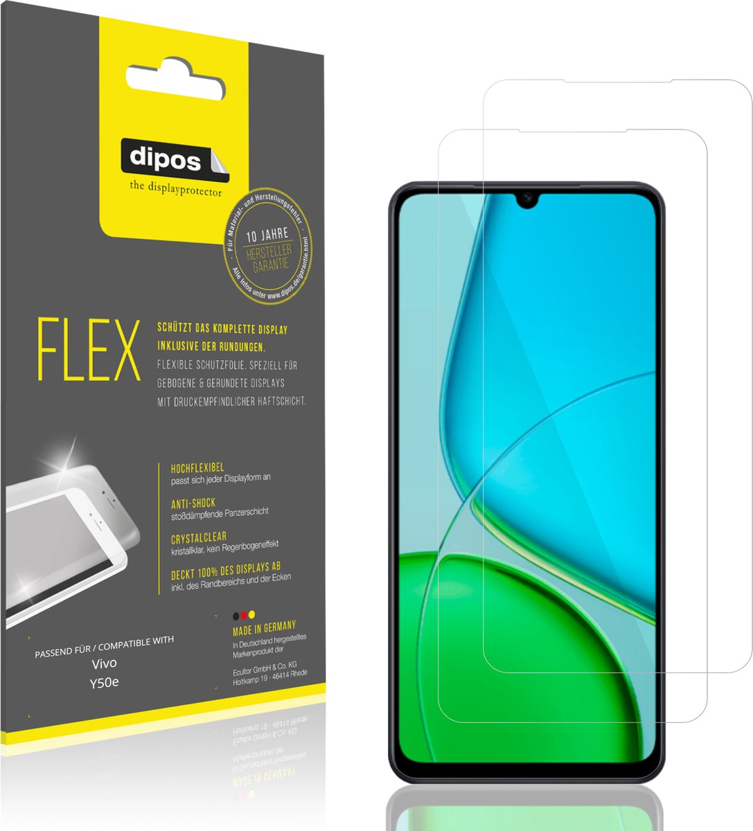 dipos – 2x Beschermfolie geschikt voor Vivo Y50e | 3D Full Cover Screenprotector | 100% Passend