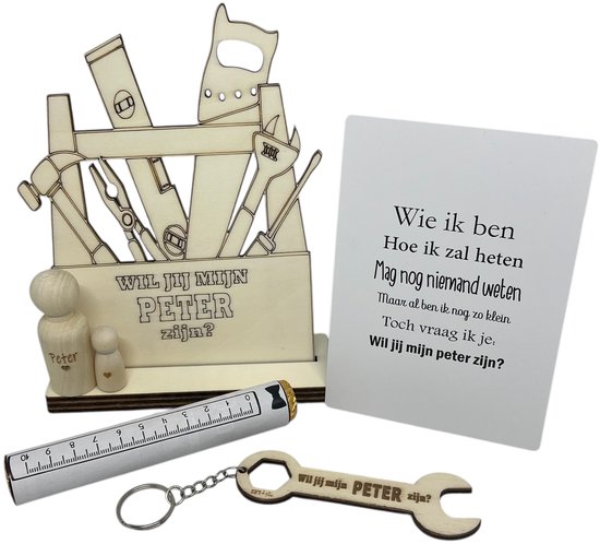 Coffret cadeau Voulez-vous être mon PETER ? | Noir | des outils | porte-clés | Peter demande | devenir des mètres | questions de parrain | devenir parrain | cadeau | boîte avec une question