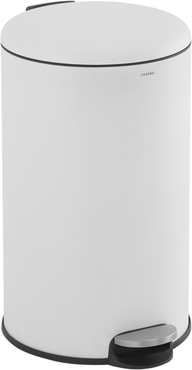 CASABEL 30L Keukenafvalbak - 100% roestvrij staal, vingerafdrukbestendig, ronde afvalbak met pedaal en deksel, wit