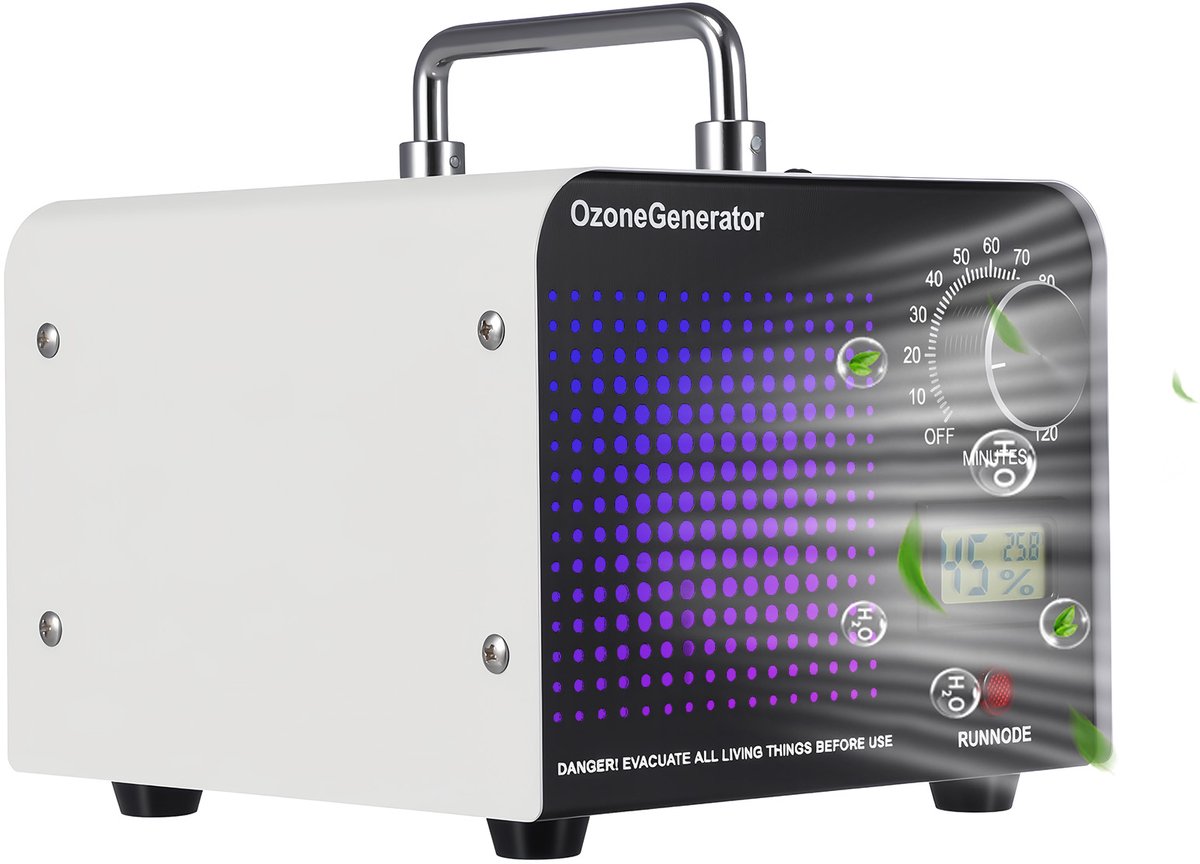 Draagbare Ozone Luchtreiniger - 60 g/h, Timer 120 min, <36 dB - voor Huis & Kantoor