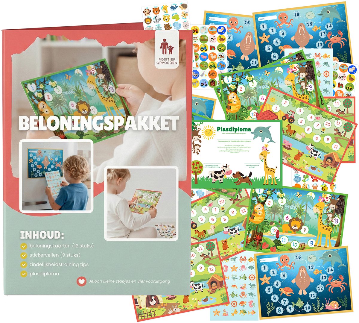 Beloningspakket Zindelijkheidstraining - 12 Grote Beloningskaarten - 315 Stickers en Diploma