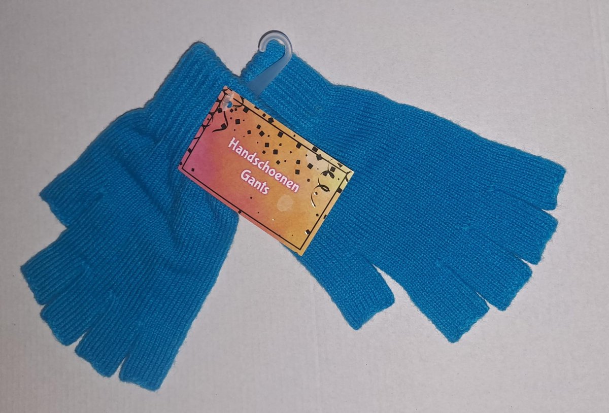 Vingerloze Handschoenen Blauw Gebreid