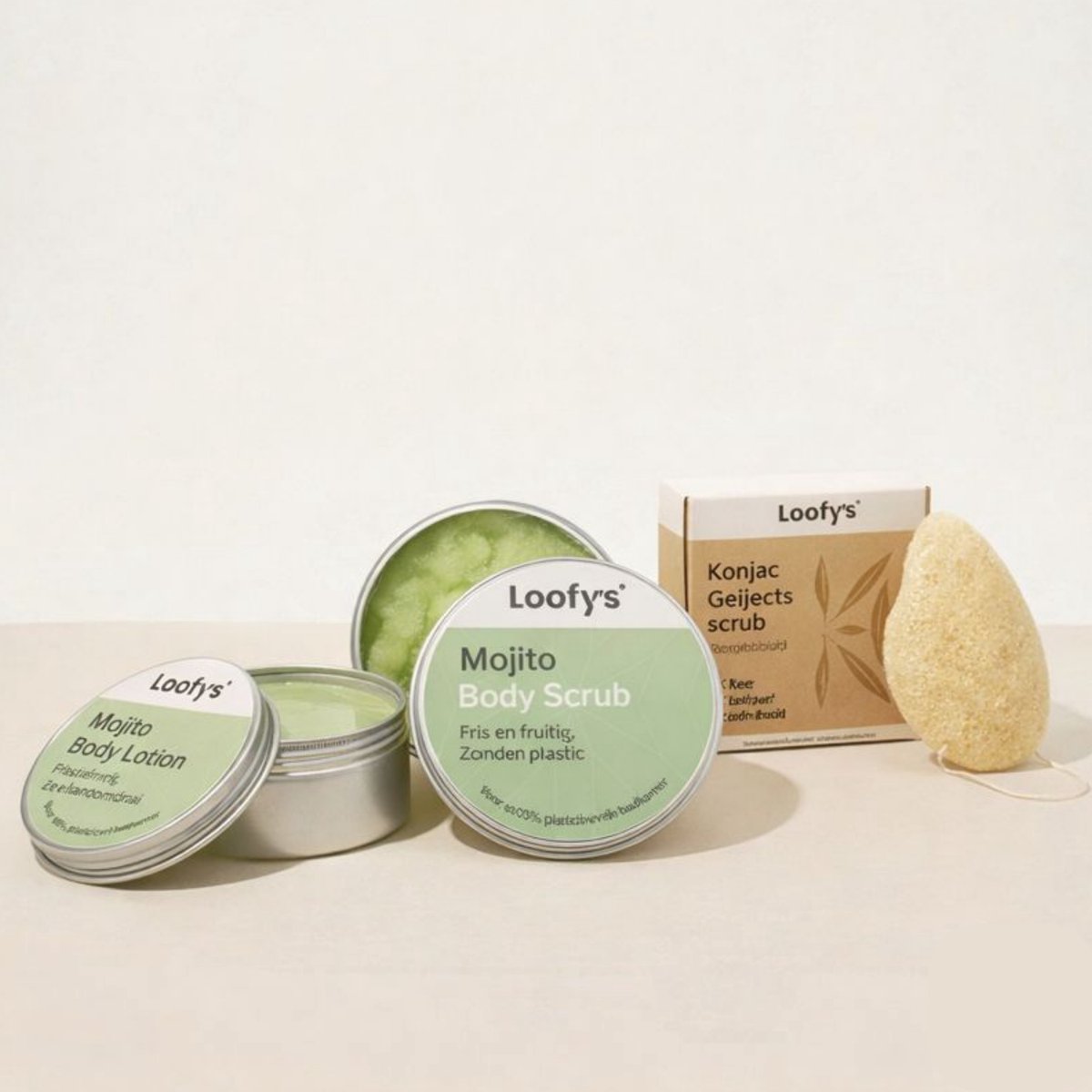 Alles-in-1 Lichaamsverzorging Cadeauset – Bodylotion 150ml + Bodyscrub 150ml + Konjac Spons - Mojito