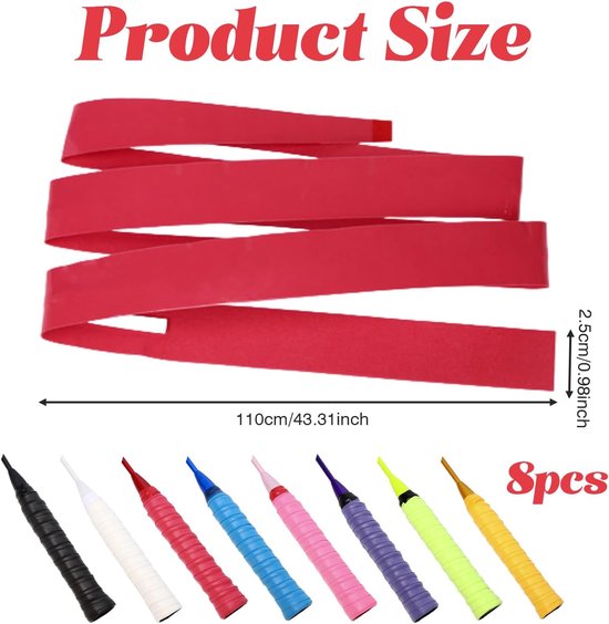 Grip Band voor Badminton Racket - Pack van 8 - 110 cm - Zelfklevend ...