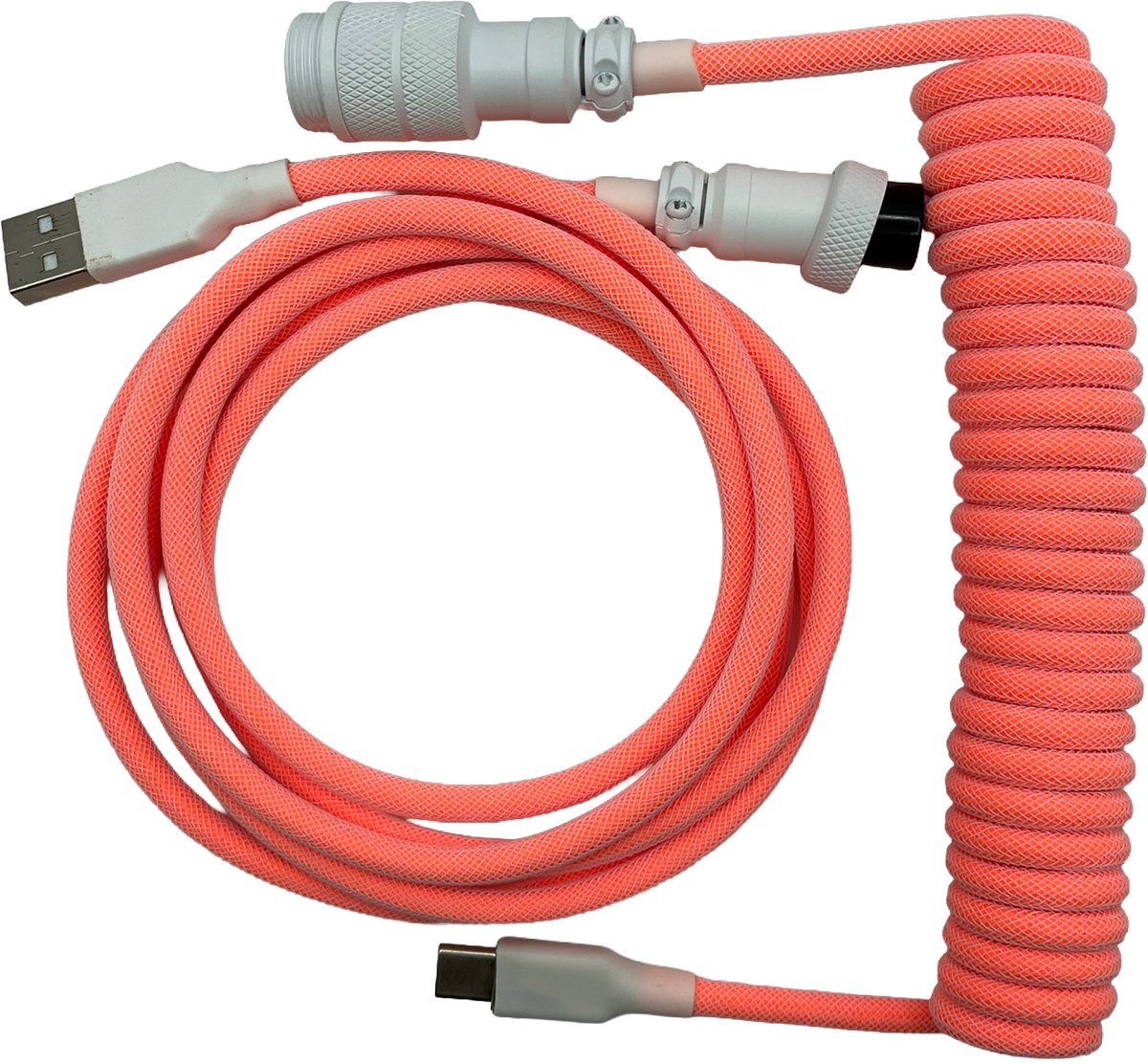 Premium Coiled Cable - Felroze - USB-C Naar USB-A - Mechanisch Toetsenbord Kabel