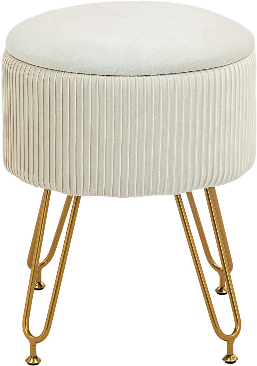 MODFU Poef Ø40x48 cm van polyester, met opbergruimte, cream white Romig wit