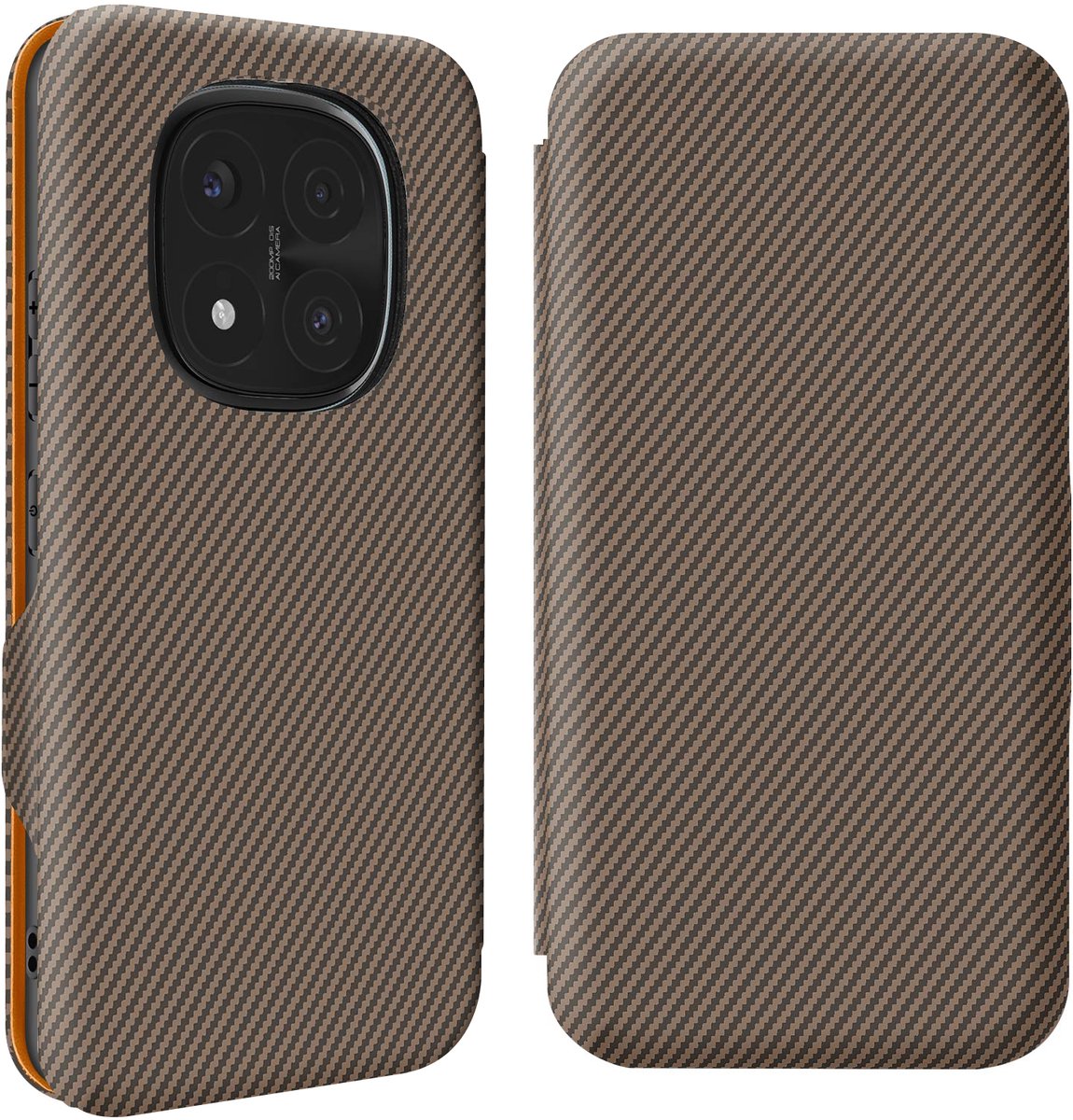 Avizar Carbon Hoesje voor Redmi Note 14 Pro en 14 Pro Plus kaarthouder, Bruin