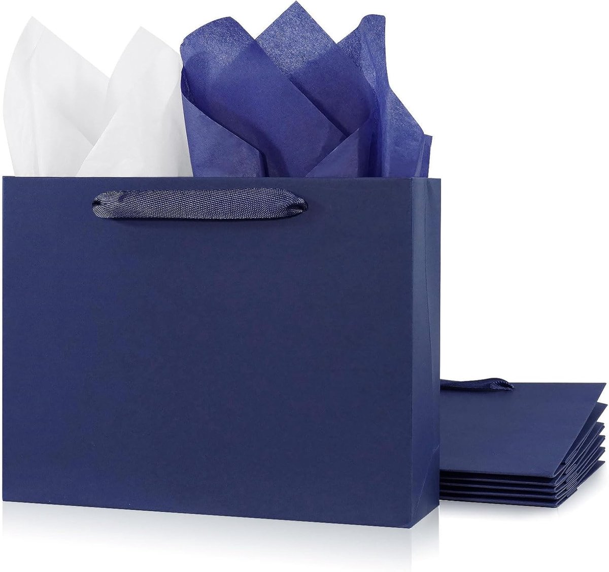 Imperatoris - Geschenktas - blauw - Cadeauverpakking - Cadeaupapier - Cadeautasjes - Papieren Tassen - Gift Bag - Met Handvat - Kraft Tas - 26.5 x 10 x 20.5 cm - 6 Stuks