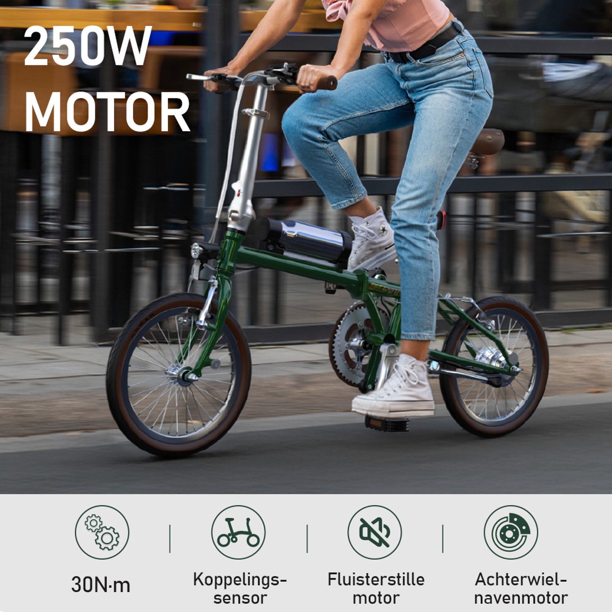 ONESPORT Elektrische Fiets – Lichtgewicht Opvouwbare E-Bike voor Stad & Pendelen – 36V 5.2Ah Accu – 40 km Bereik – 16×1.35 Inch Banden – Snel Opladen 2,5u – Groen – foto 4