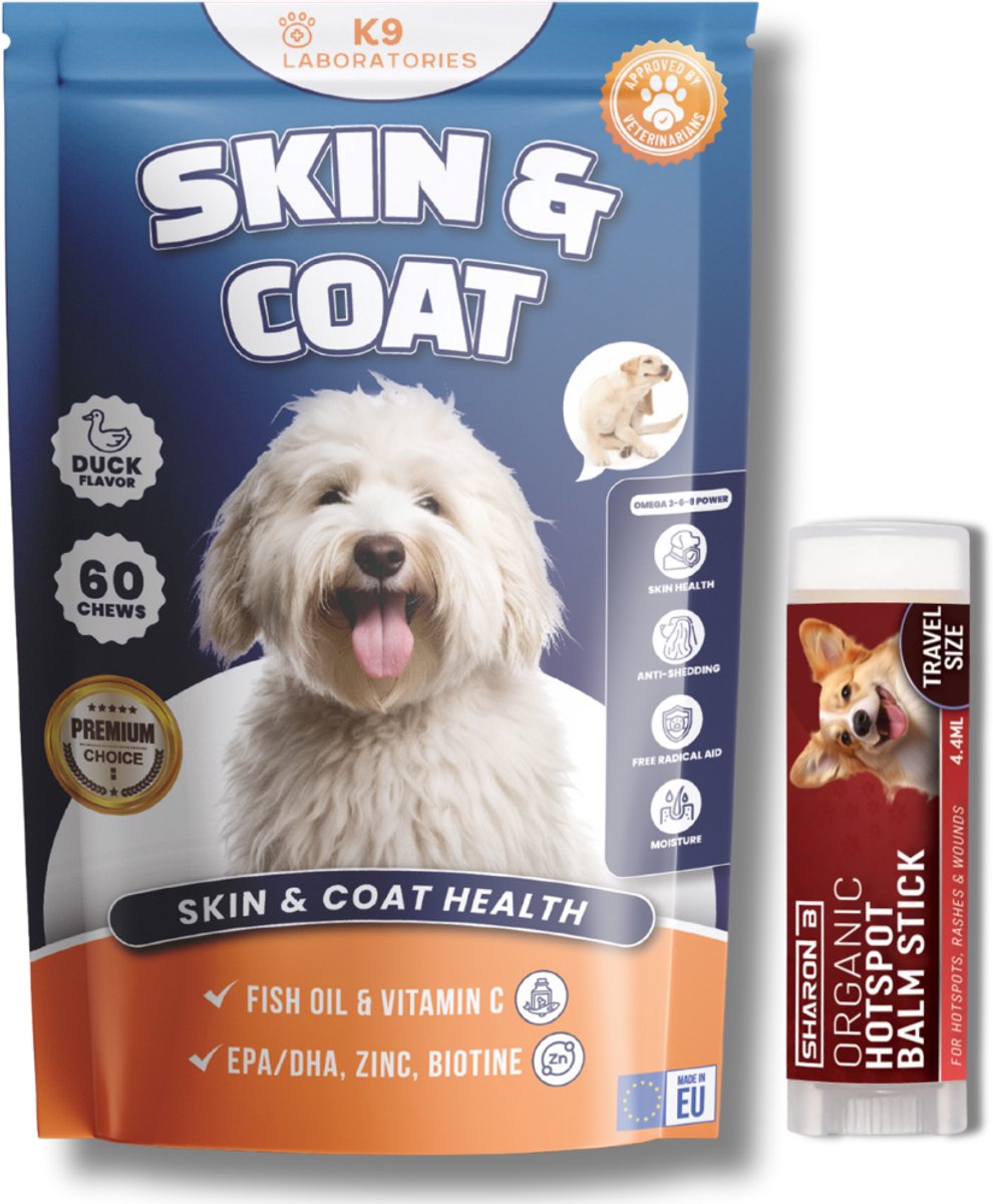 Anti-Allergie Pakket voor Honden – Bij allergische reacties, extreme jeuk, pootjes bijten en vachtproblemen bij honden - Hotspot stick - Huid en Vacht chewy - Omega 3,6,9 - Vermindert allergie - Versterkt het immuunsysteem van binnenuit