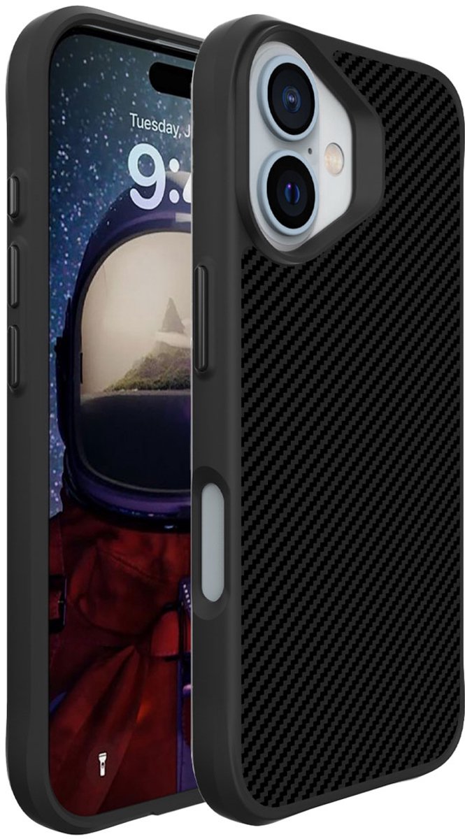 imoshion Hoesje - Geschikt voor Apple iPhone 16 - Hybrid Carbon Case - Zwart