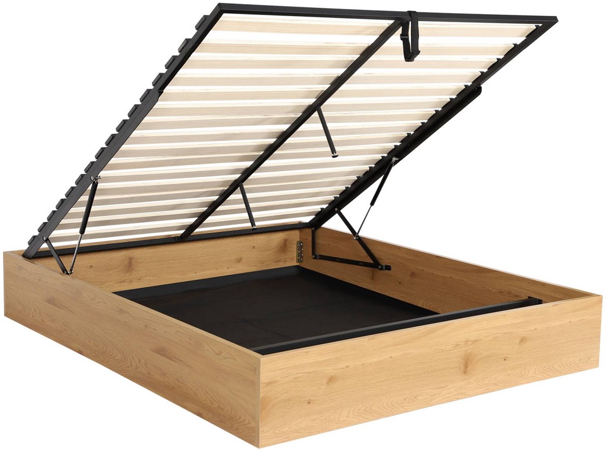 sweeek Opbergbed met lattenbodem 160x200cm houtdecor voor 2 personen - lift Eiken