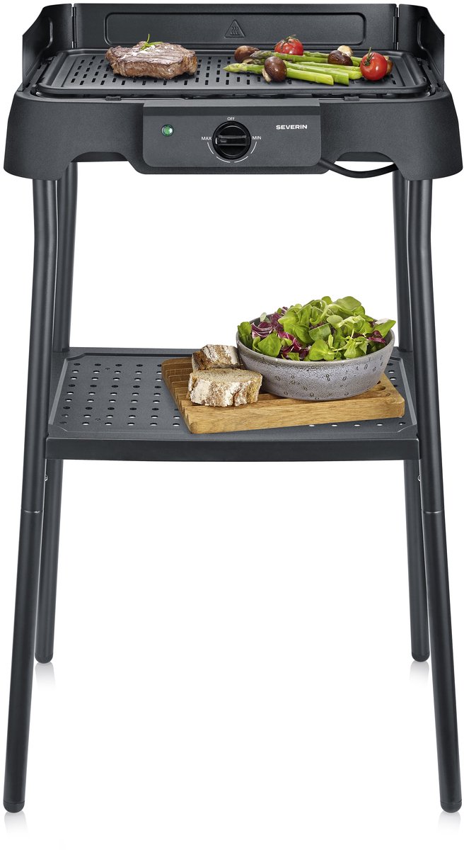 Severin PG 8596 Tafelgrill met Voet – 2000 W – Aluminium Grillplaat – Glad & Geribbeld – Zwart