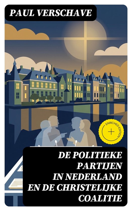 Boek 'De politieke partijen in Nederland en de christelijke coalitie' met een afbeelding van een gebouw aan het water en vier mensen die praten.