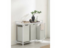 Witte Wasmand met 3 Vakken – Afneembare Waszakken & Plank – Metalen Frame – 3×38 L