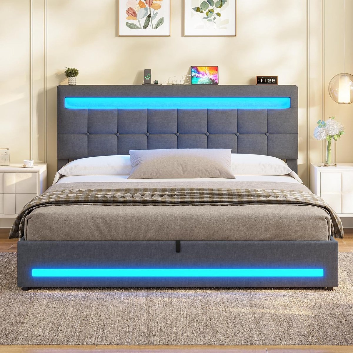 Boxspringbed 80x200 cm met Opbergruimte, Bonell Matras & Topper – Gestoffeerd Eenpersoonsbed met Bedlade & Hefmechanisme – Grafiet Inari – Pauwhome