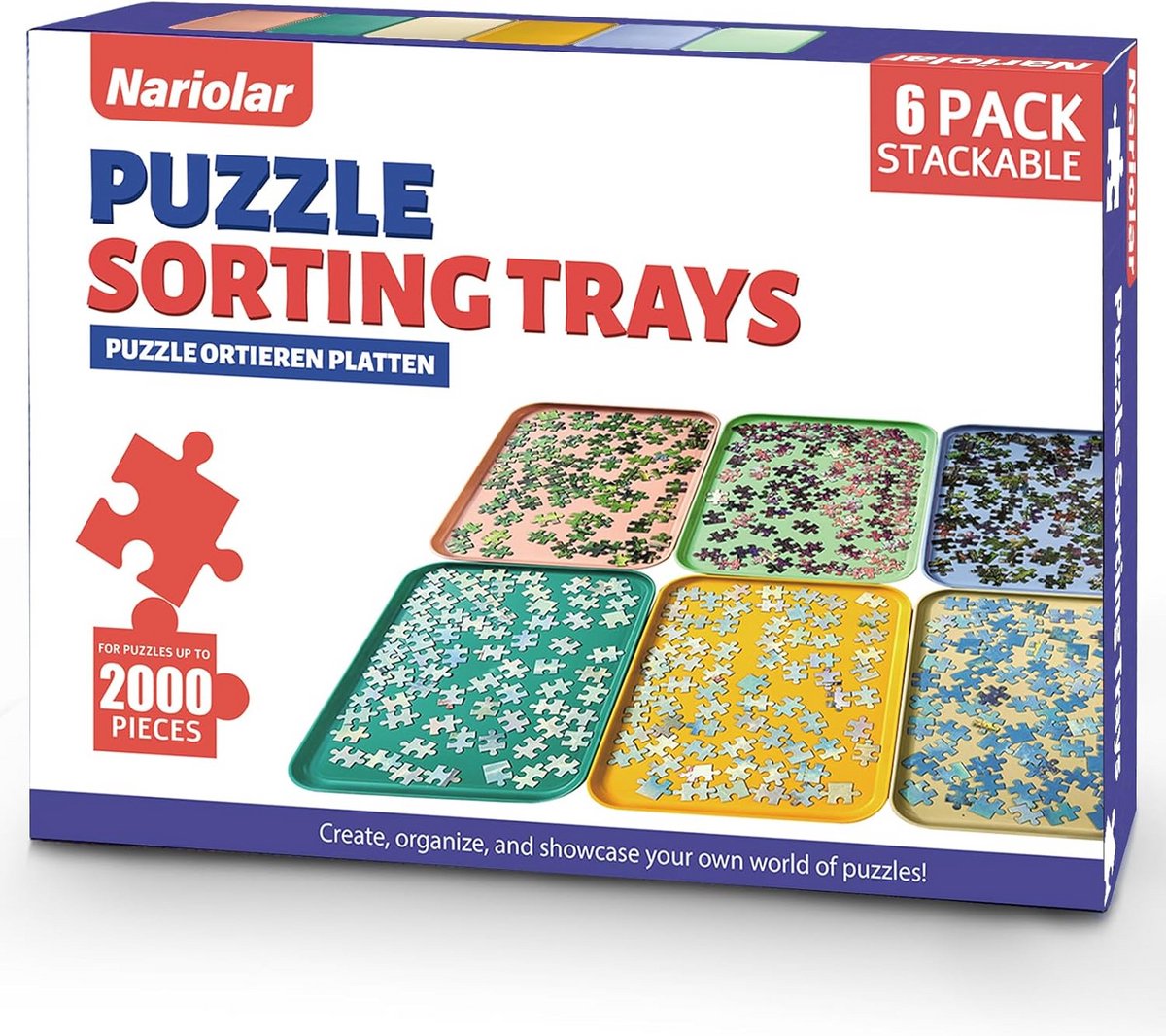 Set van 6 stapelbare puzzel sorteerschalen voor 1500-2000 stukjes