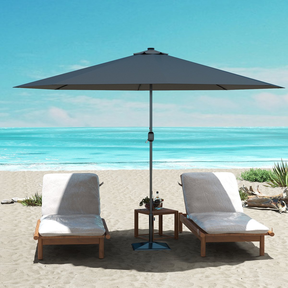 Aufun Zwevende Parasol Ø350cm met zwengel, UV-bescherming, Niet-Stuurbare tuinparasol voor terras, balkon en strand – Donkergrijs – foto 6